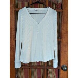 White Waffle Knit Henley Daily Thread Women's Size M